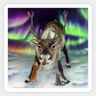 Reindeer and Kittens with Northern Lights Magnet